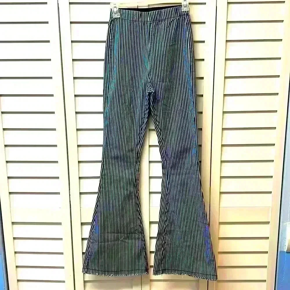 Altar'd State Black and White Striped Flare Jeans